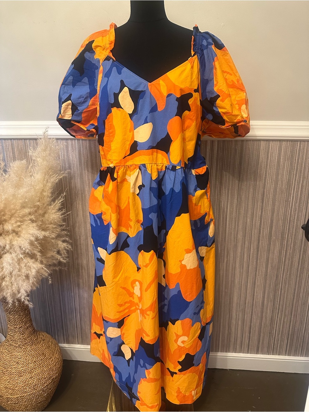 Tabitha Brown x Target Floral Puff Sleeve Midi Dress Pockets Size 16W/18W